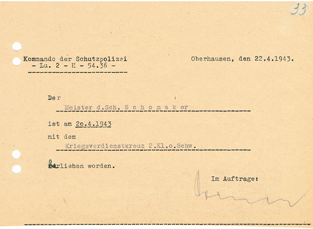 Award documents Meister Schutzpolizei 1943 Luftschutz KVK2 - Image 2