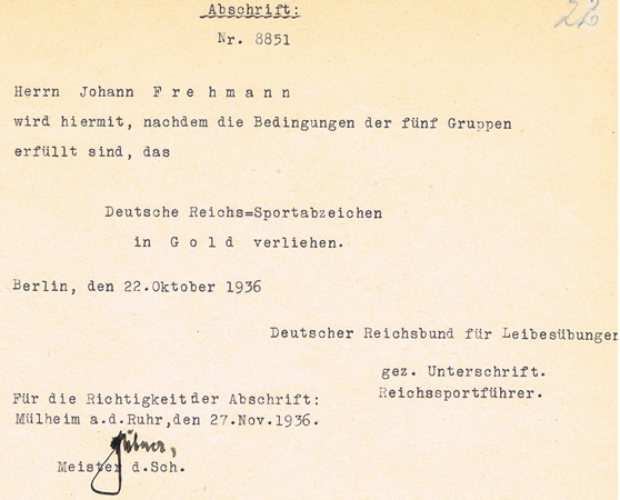 Sports award documents Schutzpolizei Mülheim 1936 SA - Image 4