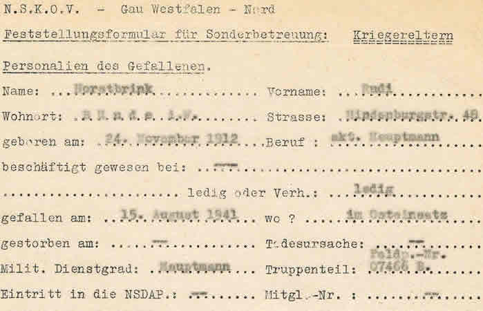 NSKOV documents Major Infantry 263.ID 132.ID KIA 1941 Kiew - Image 2