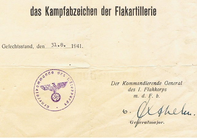Luftwaffe Flak Badge 1941 NCO Flak-Regiment 12 Russia - Image 3