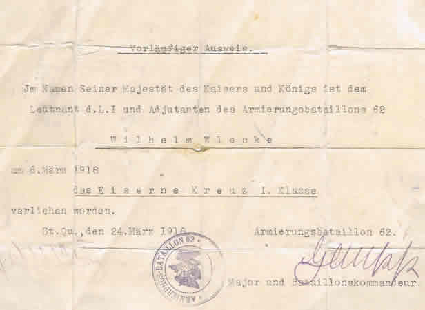 Award documents Leutnant adjutant 62.Armierungs-Bataillon EK1 - Image 2