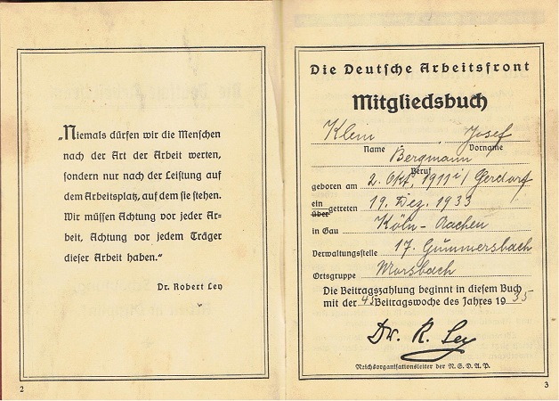 DAF memberships booklet miner Gau Köln-Aachen - Image 2