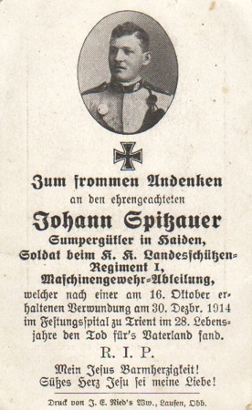 Obituary card K.K.Landesschützen-Regiment Trient Trento Italy