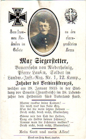 Obituary card soldier Infantry KIA 1915 Souain France