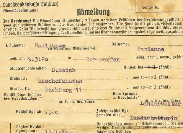 Medical insurance document 1944 girl farm worker - Image 2