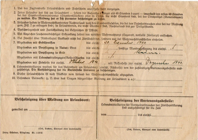 Travel permit Leutnant 1940 Passau Munich - Image 2