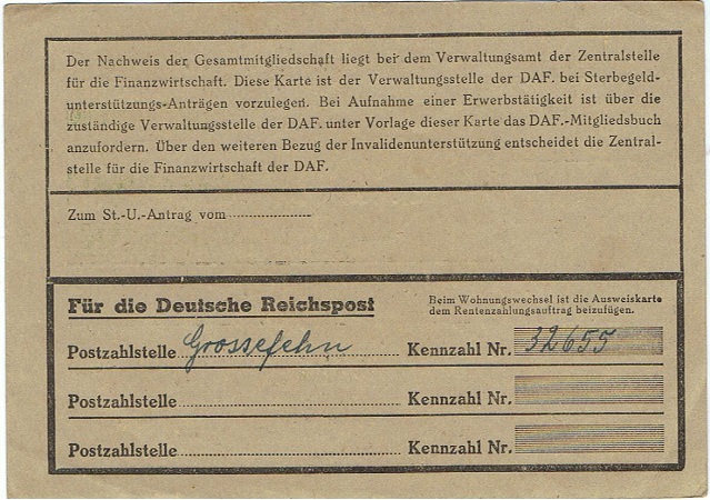 DAF memberships card for disabled persons 1943 - Image 2