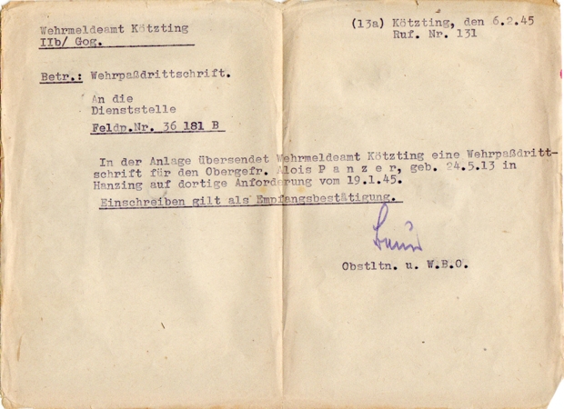 Document Corporal Panzer Art.Rgt.114 46.ID 1945