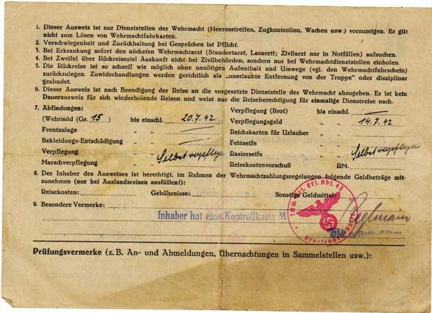 Special permit Sonderausweiss Gefreiter Artillery 1942 Munich - Image 2