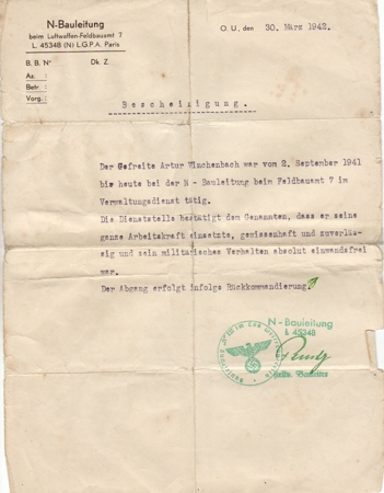 Document conduct report LW Bauleitung France 1942