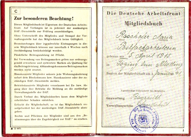 DAF memberships booklet Bayreuth 1943 - Image 2