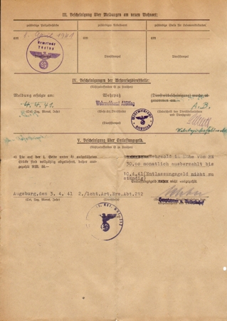 Discharge document driver Artillery 1941 Augsburg - Image 2