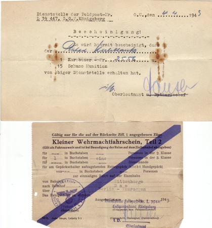 Two documents Obergefreiter Flak-Abteilung 294 1943