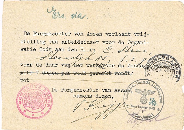 Document exemption of OT forced labor Assen