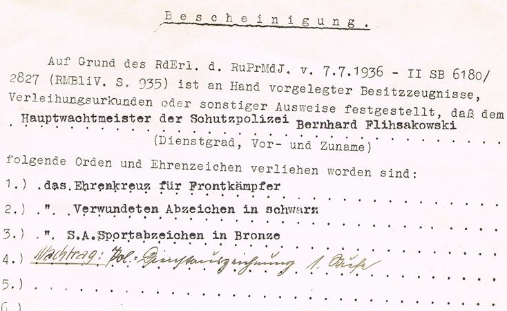 Document awards Hauptwachtmeister Schutzpolizei Mülheim 1936 - Image 2