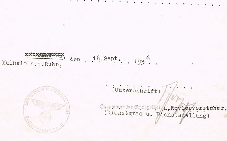 Document awards Hauptwachtmeister Schutzpolizei Mülheim 1936 - Image 3
