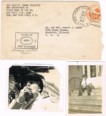 US Army soldier photos and envelope 1943-44