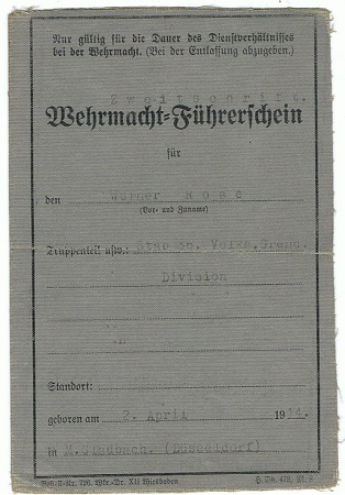 Military drivers license 36.Volks-Grenadier-Division 1944