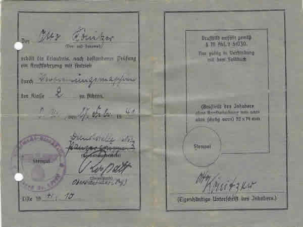 Wehrmacht drivers licence 1941 Panzer AOK 3 - Image 2