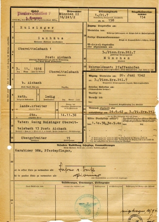 Transfer document Obergefreiter Pionier-Btl 7 1942 7.Inf.Div.