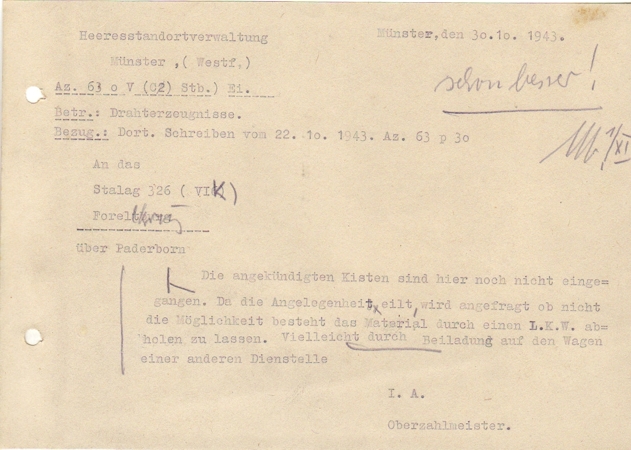 Document Stalag 326 (VI K) POW camp 1943
