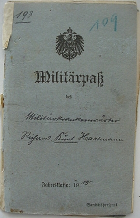 Militärpass Field Hospital France 1915-1919