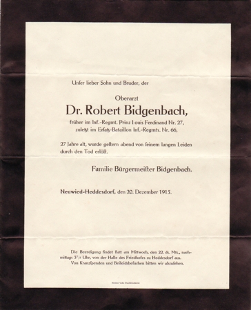 Death notification 1915 Oberarzt IR27 IR66