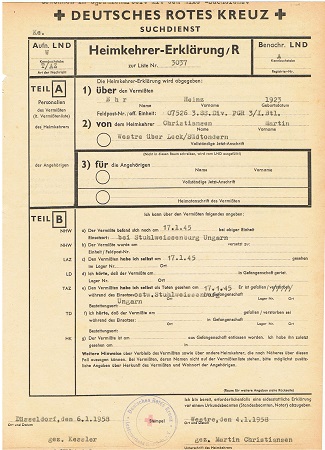 Red cross enquiry 3.SS-Division Totenkopf Stuhlweissenburg 1945
