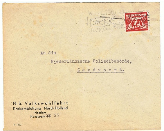Envelope NS Volkswohlfahrt Holland Haarlem to police Zandvoort