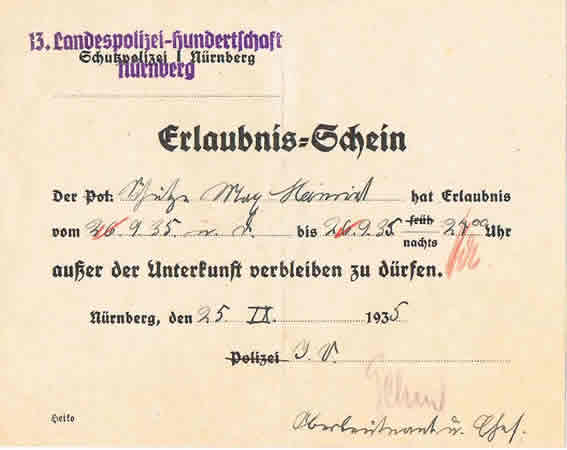 Two permits Landespolizei Nünberg 1935 - Image 2