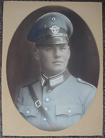 Extremely large colorized portrait photo police man
