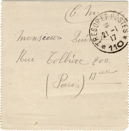 French field post letter 1917 soldier Infantry