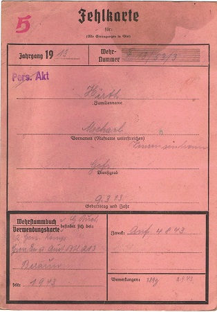 Fehlkarte Grenadier-E.u.A.-Bataillon 213 Beraun 1943