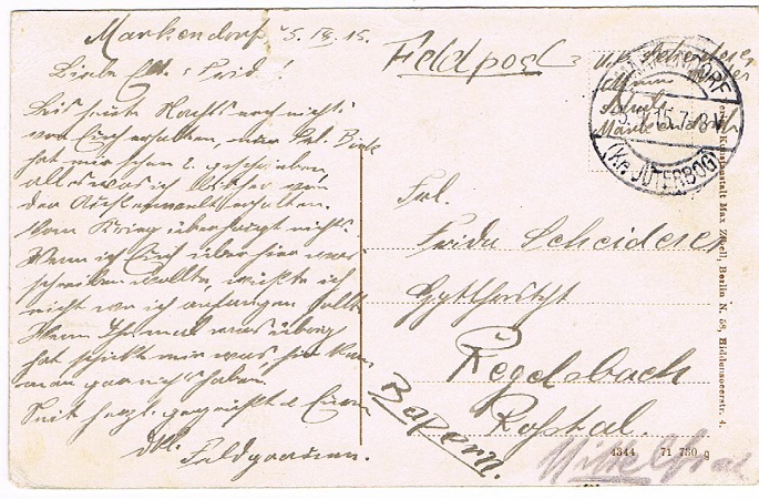 Fieldpost card military exersize compounds Markendorf 1915 - Image 2