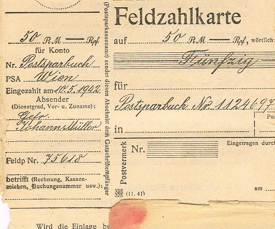 Field payment documents 1942 Deutsche Reichspost - Image 2