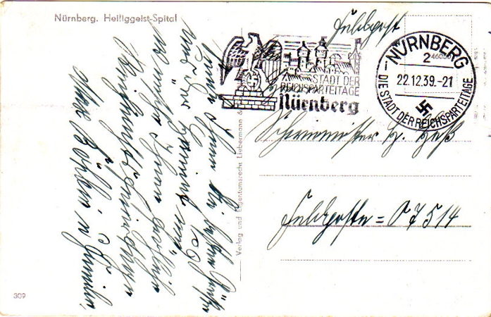 Postcard Nürnberg 1939 field post 73.Infanterie-Division