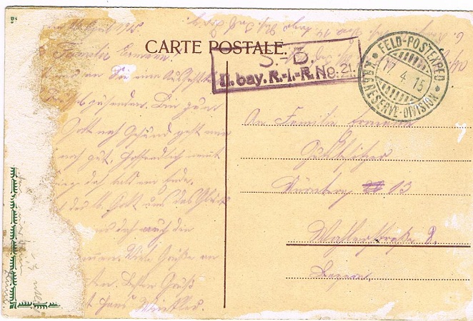 Fieldpost card Bruxelles Belgium 1915 IR21 6.Reserve-Division - Image 2