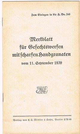 Merkblatt für Handgranaten 1939 hand grenades
