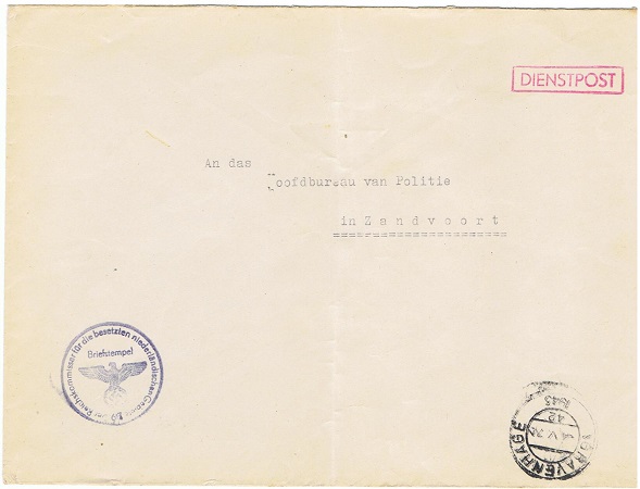 Envelope 1943 Generalstaatsanwalt Den Haag to police Zandvoort