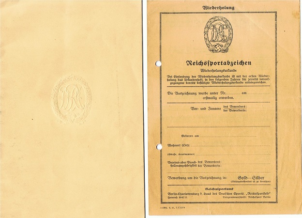 DRL Sports badge booklet SA Sturmbann Hannover 1934