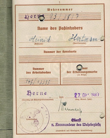 Wehrpass WW2 for WW1 combatant Herne died 1944 - Image 2