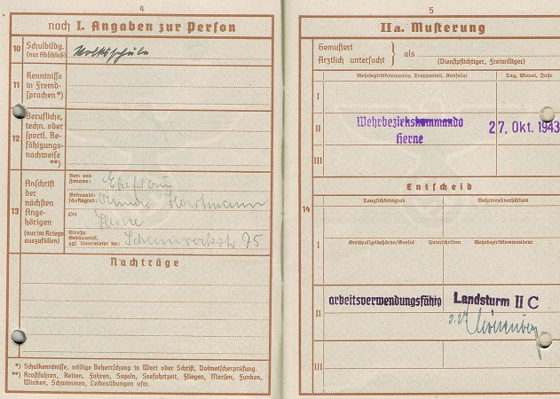 Wehrpass WW2 for WW1 combatant Herne died 1944 - Image 4