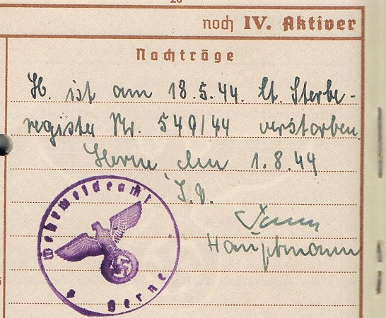 Wehrpass WW2 for WW1 combatant Herne died 1944 - Image 6