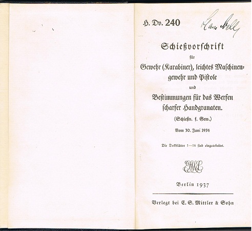 H.Dv.240 Schiessvorschrift K98 MG Pistole 1937 #2 - Image 2