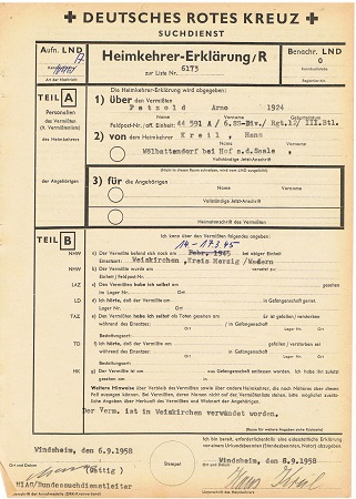 Red cross enquiry 6.SS-Gebirgs-Division Nord Gebirgsjäger 1945