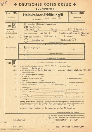 Red cross enquiry 8.SS-Division Florian Geyer Panzerjäger 1945