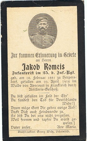 Obituary card 25.Infanterie-Regiment Avocourt France 1916