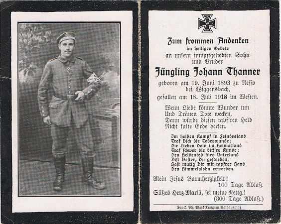 Obituary card medic KIA 1918 western front