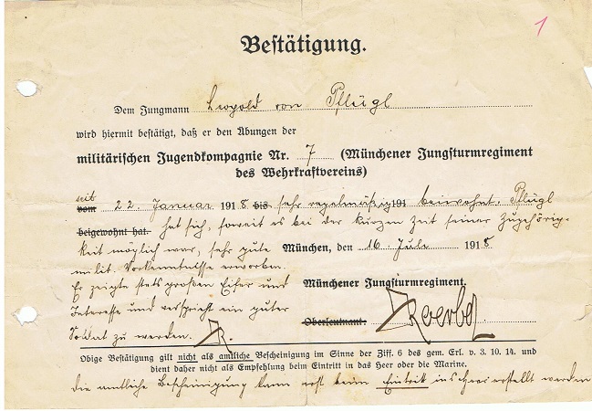 Document Jungsturmregiment München 1918