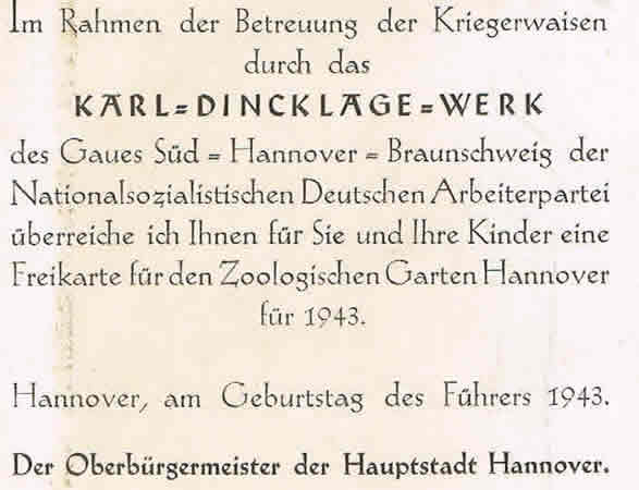 NSDAP Karl Dinklage Werk zoological garden ticket 1943 - Image 2